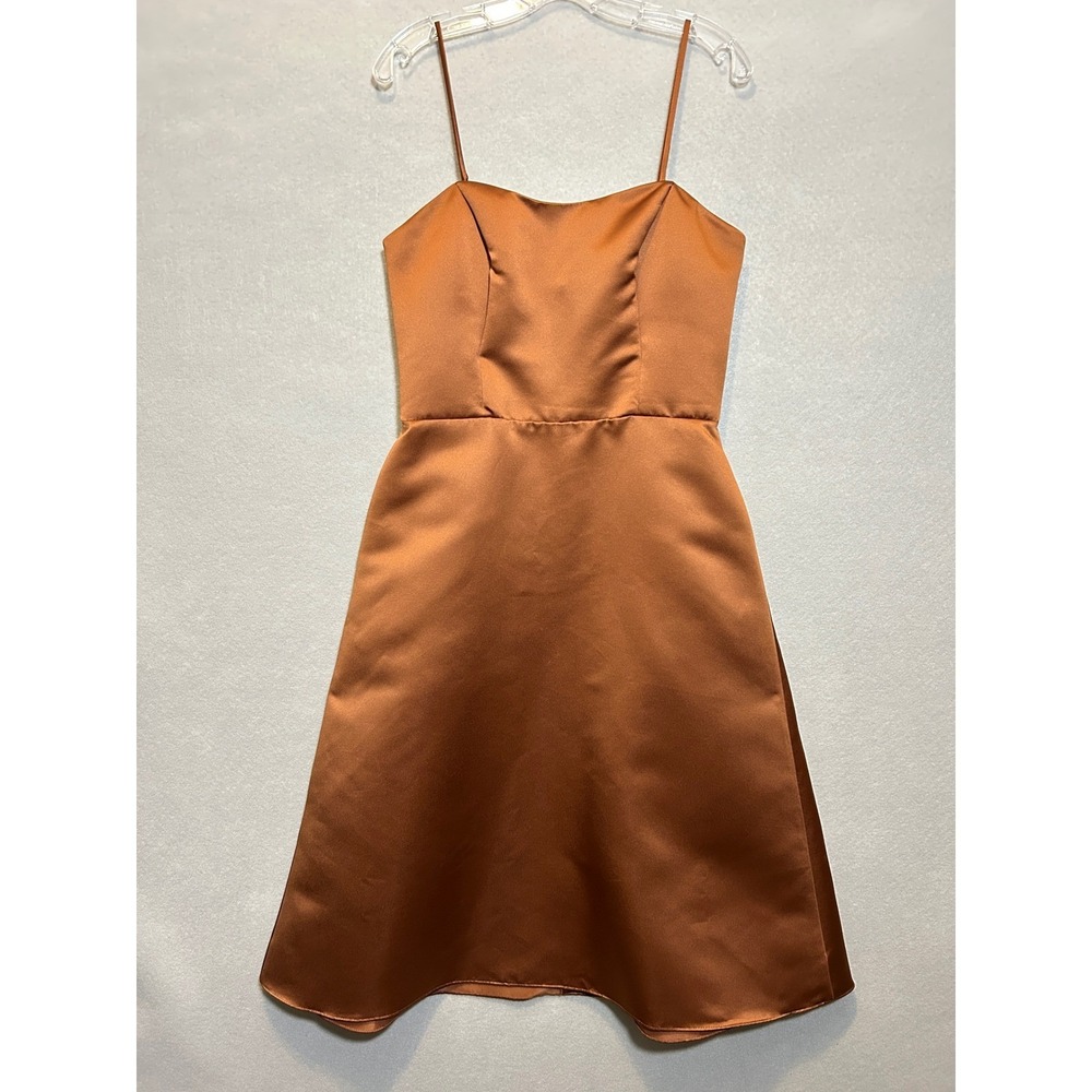 Wtoo Women 10 Dress Brown Satin A-Line Sweetheart Formal Wedding Party Midi